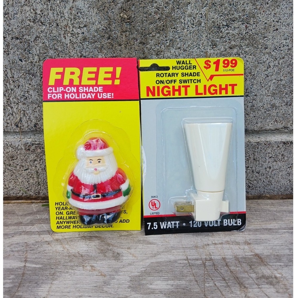 Oak Brook Dist. Santa Claus Night Light Set White Red Holiday Clip-On Shade